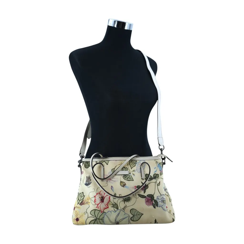 Gucci Tote Bag Flora Beige Canvas Good - Back View
