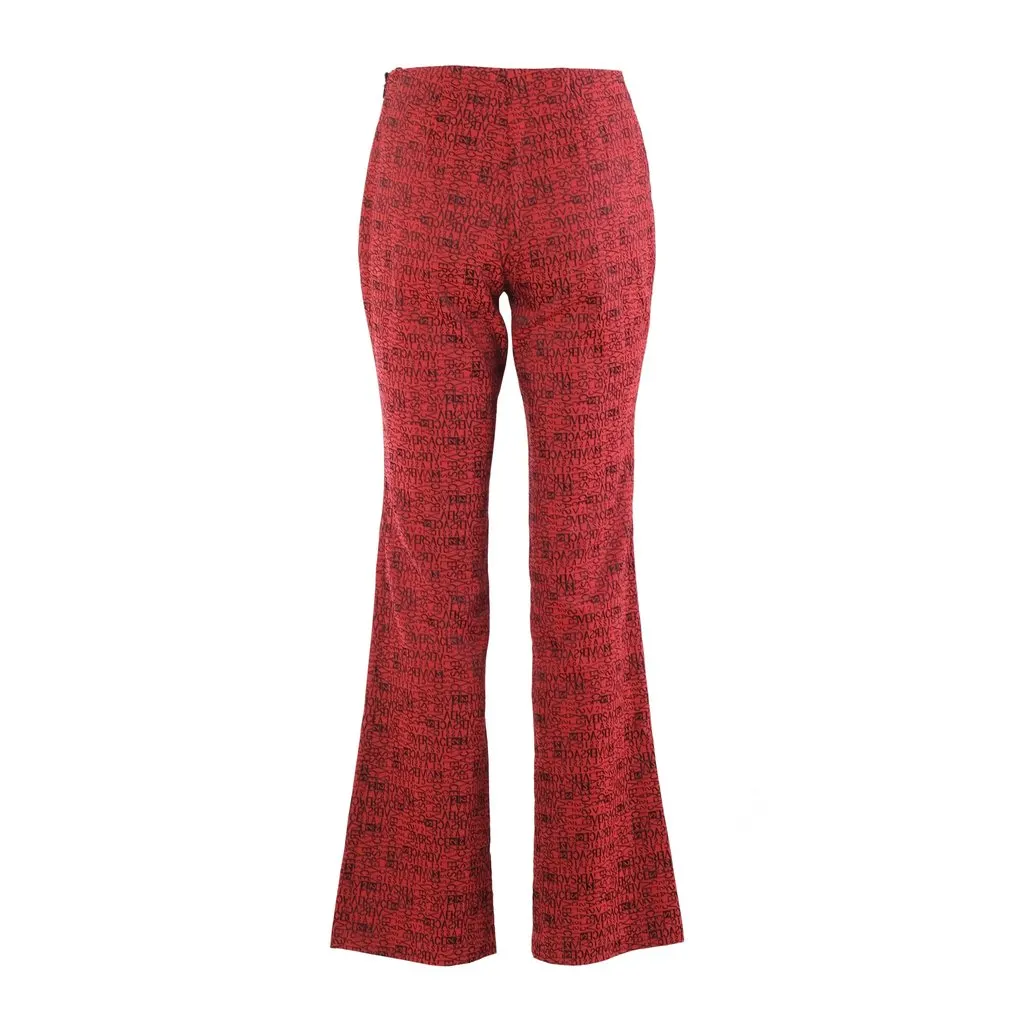 Versace Classic V2 Logo-Jacquard Flared Trousers - '90s Red Canvas Good - Inside View