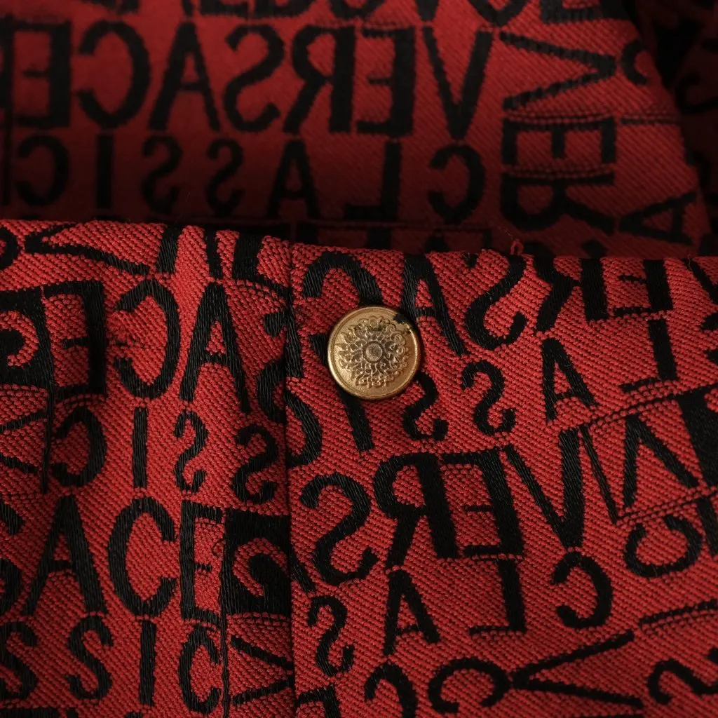 Versace Classic V2 Logo-Jacquard Flared Trousers - '90s Red Canvas Good - Model View