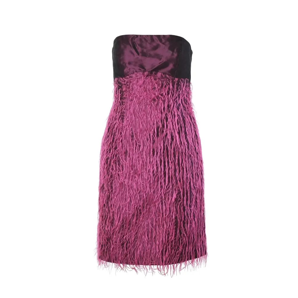 Versace Jeans Couture Feather-Effect Strapless Dress - ’00s Burgundy Good - Front View