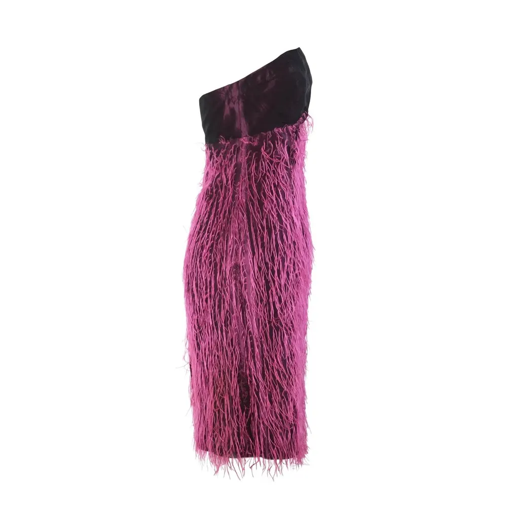 Versace Jeans Couture Feather-Effect Strapless Dress - ’00s Burgundy Good - Back View