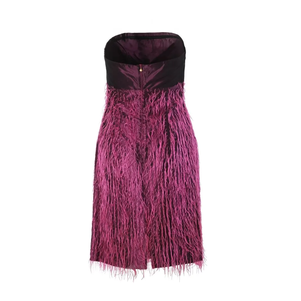Versace Jeans Couture Feather-Effect Strapless Dress - ’00s Burgundy Good - Inside View