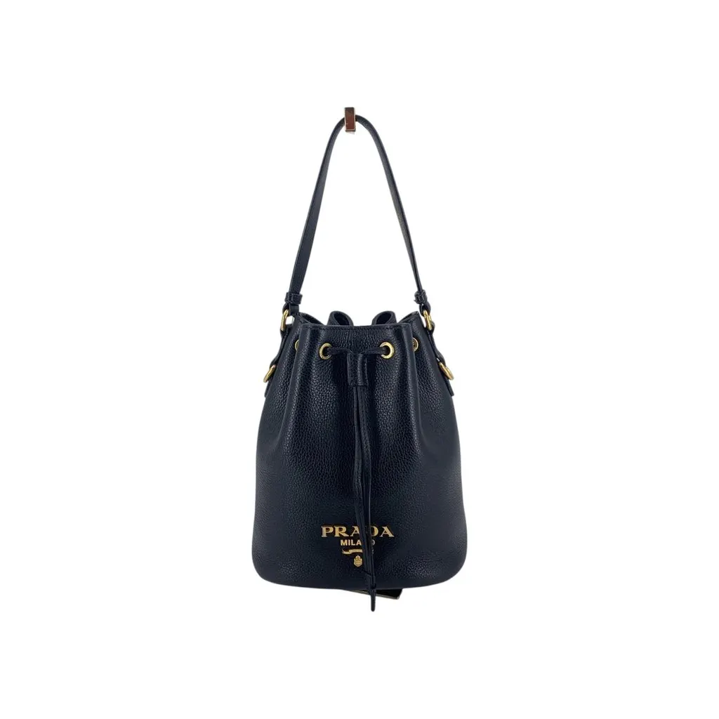 Prada Handbag Vitello Daino Black Leather Good - Front View