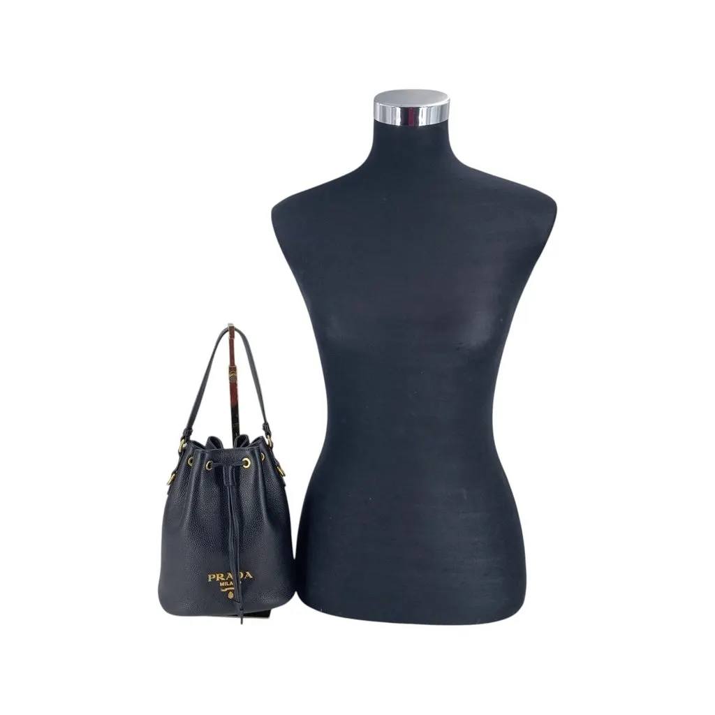 Prada Handbag Vitello Daino Black Leather Good - Back View