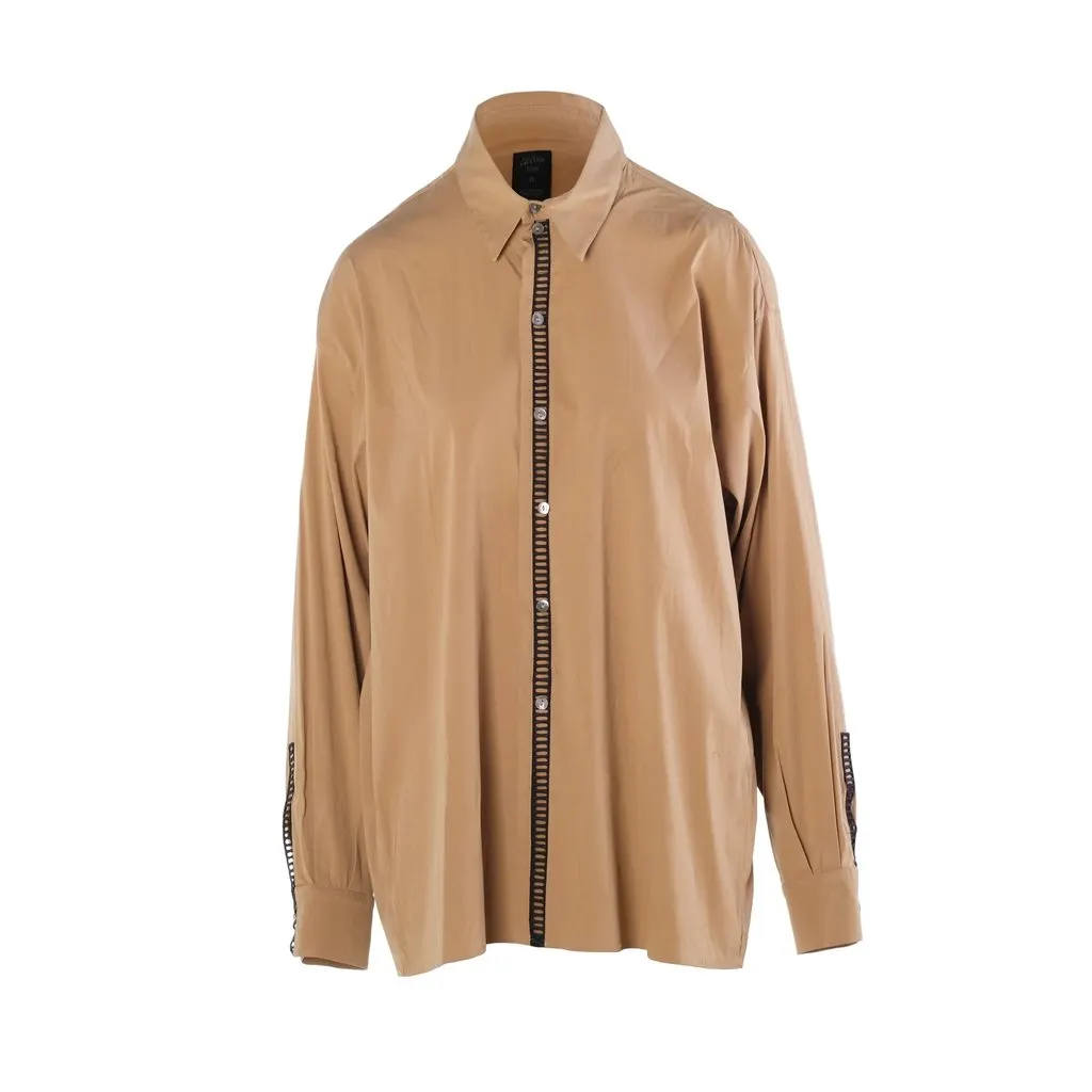 Jean Paul Gaultier Femme Openwork-Trim Oversized Shirt - ’90s Camel Good - Front View