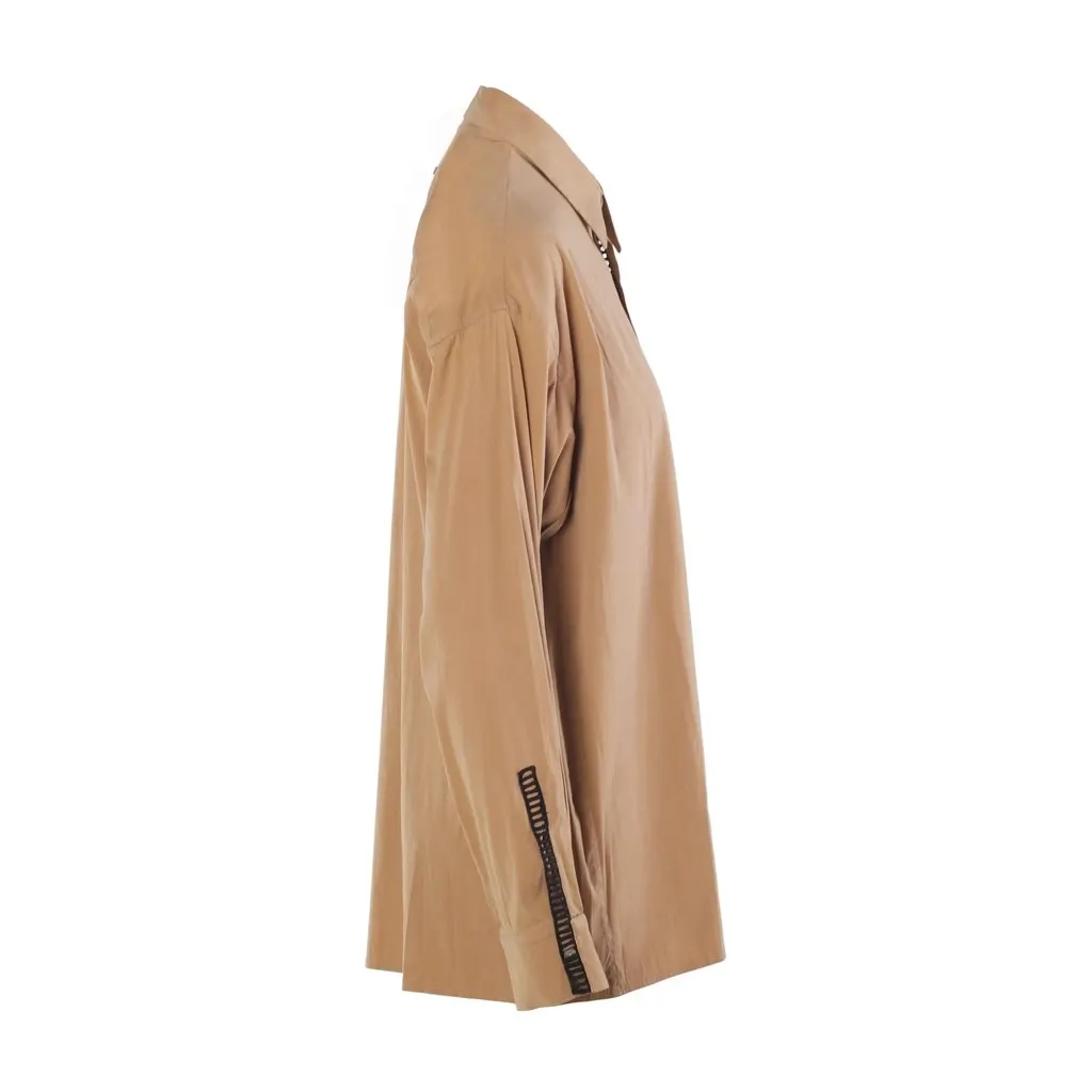 Jean Paul Gaultier Femme Openwork-Trim Oversized Shirt - ’90s Camel Good - Back View
