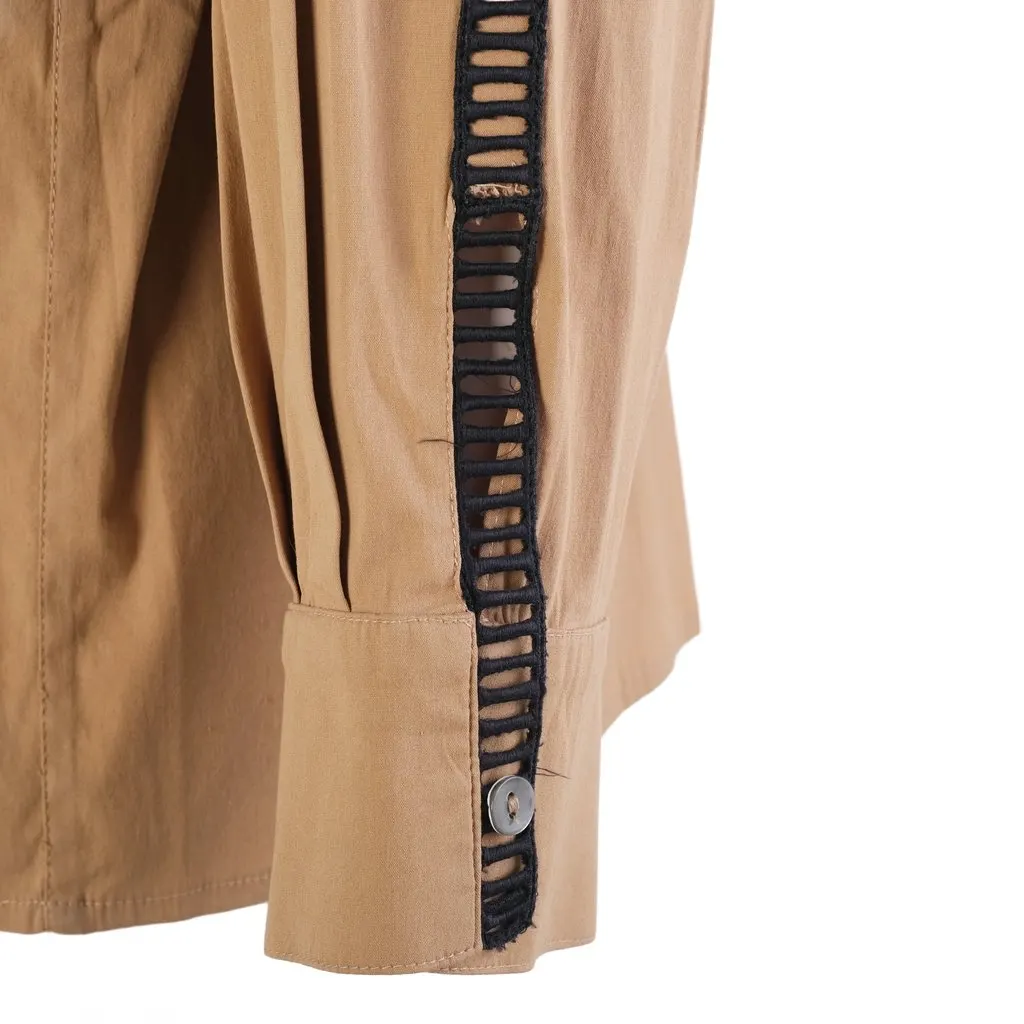 Jean Paul Gaultier Femme Openwork-Trim Oversized Shirt - ’90s Camel Good - Model View