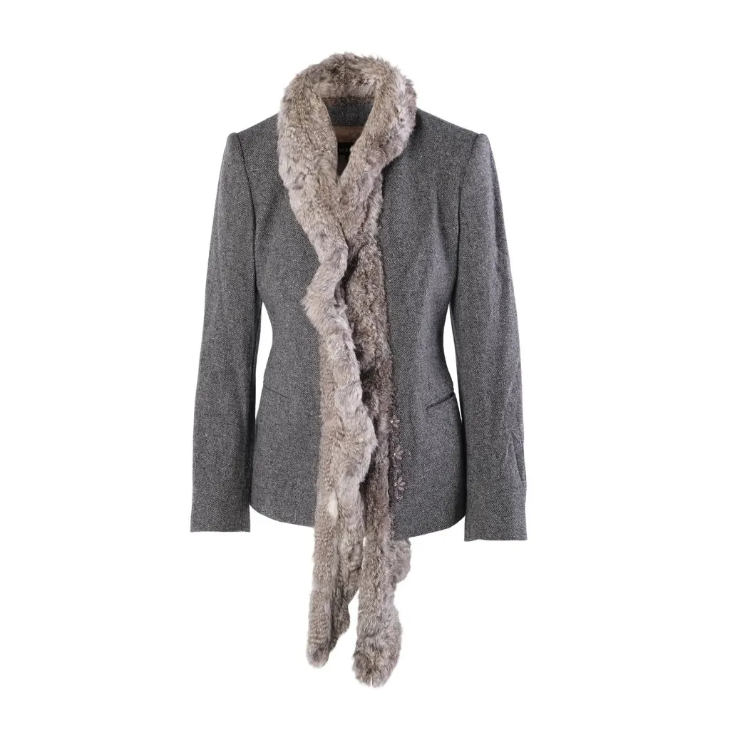 Unsigned Weber Grey Virgin Wool & Cashmere Rabbit Fur Trim Tailored Blazer - '00s Grey Wool Good - Front View