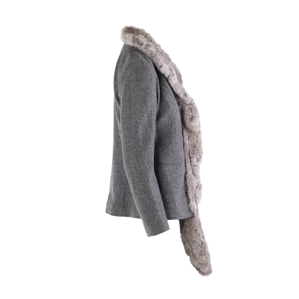 Unsigned Weber Grey Virgin Wool & Cashmere Rabbit Fur Trim Tailored Blazer - '00s Grey Wool Good - Back View