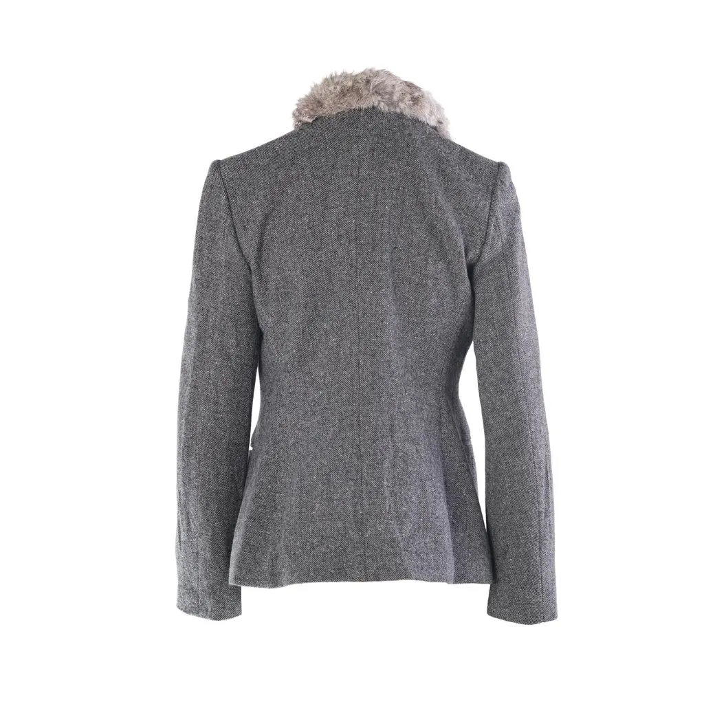 Unsigned Weber Grey Virgin Wool & Cashmere Rabbit Fur Trim Tailored Blazer - '00s Grey Wool Good - Inside View