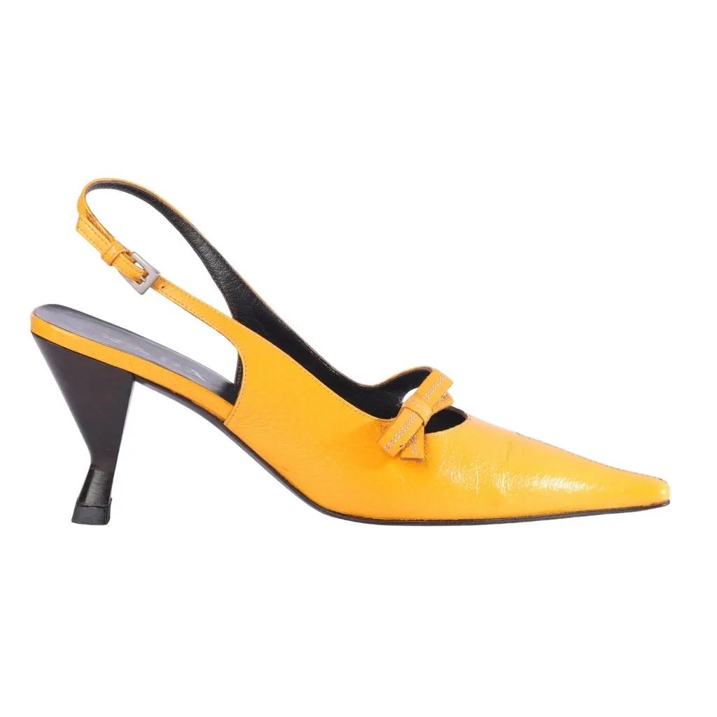 Prada Yellow Leather Bow Slingback Pumps - '90s Yellow Leather Good - Front View