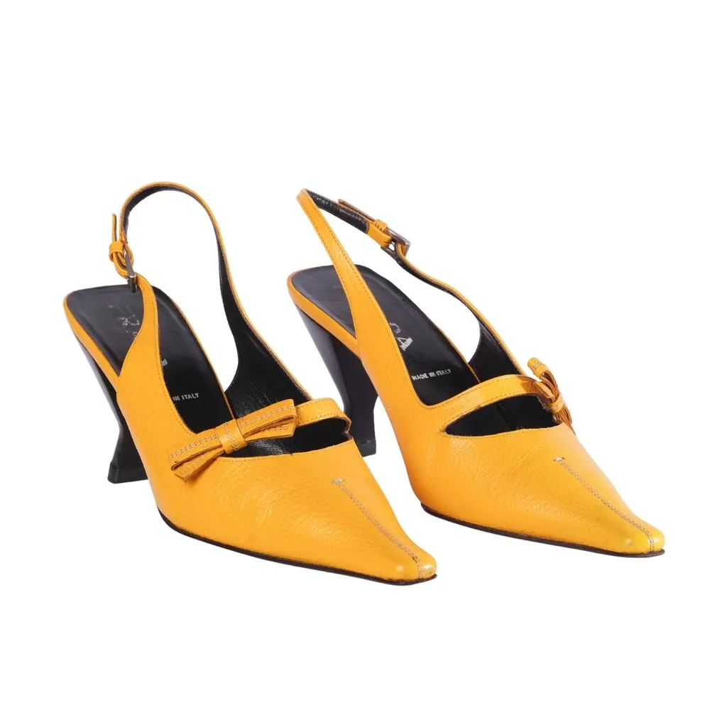 Prada Yellow Leather Bow Slingback Pumps - '90s Yellow Leather Good - Back View