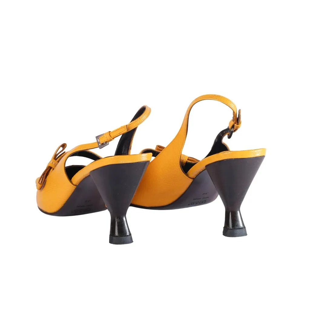 Prada Yellow Leather Bow Slingback Pumps - '90s Yellow Leather Good - Inside View