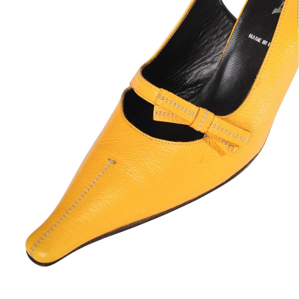 Prada Yellow Leather Bow Slingback Pumps - '90s Yellow Leather Good - Model View