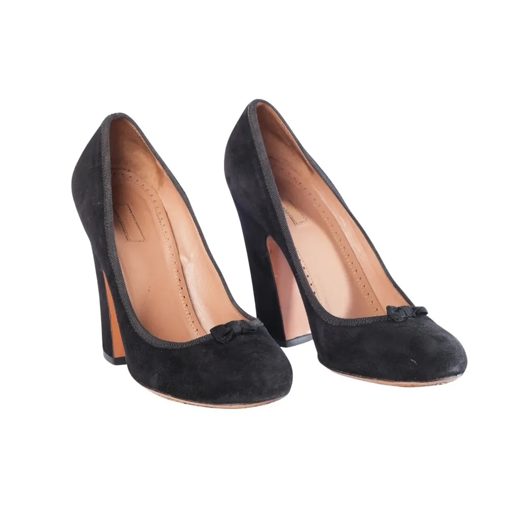 Alaïa Black Suede Bow-Detail Block Heel Pumps - '10s Black Suede Good - Back View