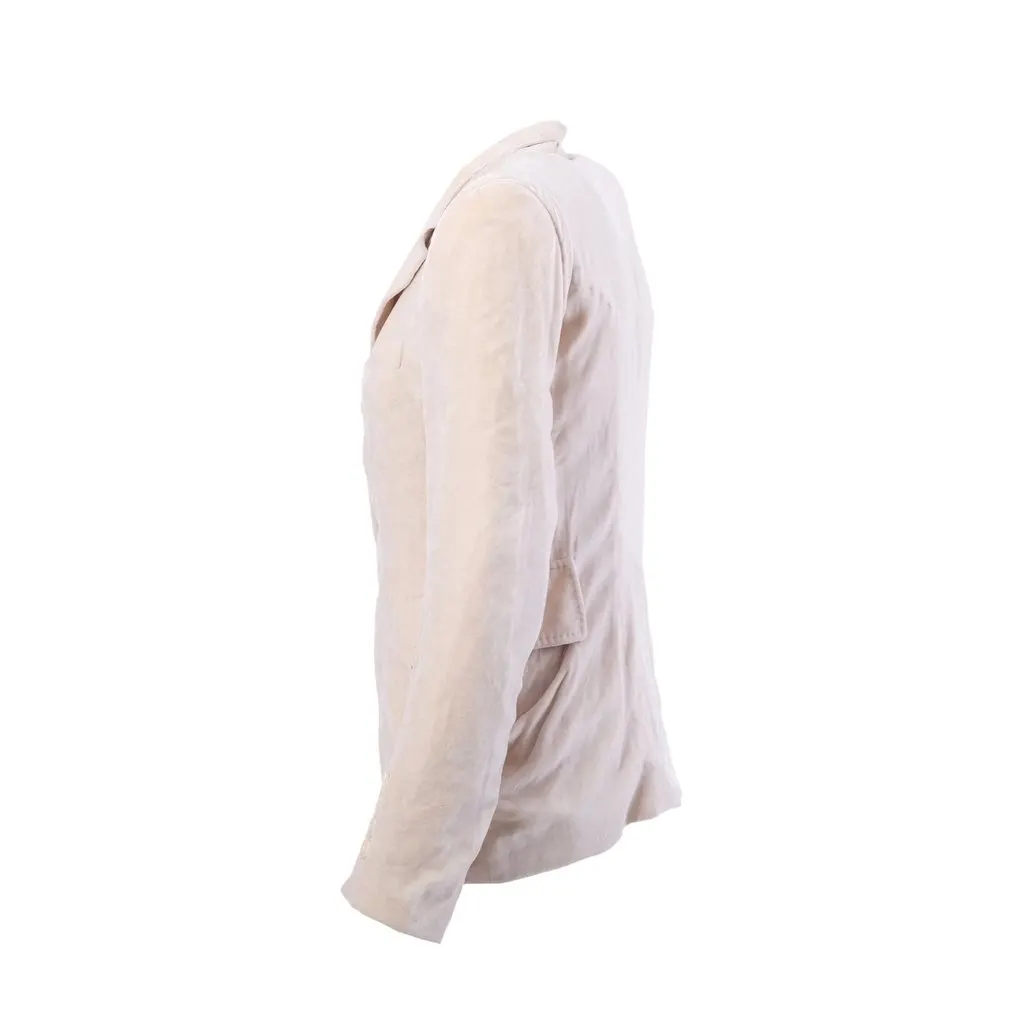 Ann Demeulemeester Ivory Asymmetric Stand Collar Suede-Effect Blazer - '00s White Suede Good - Back View