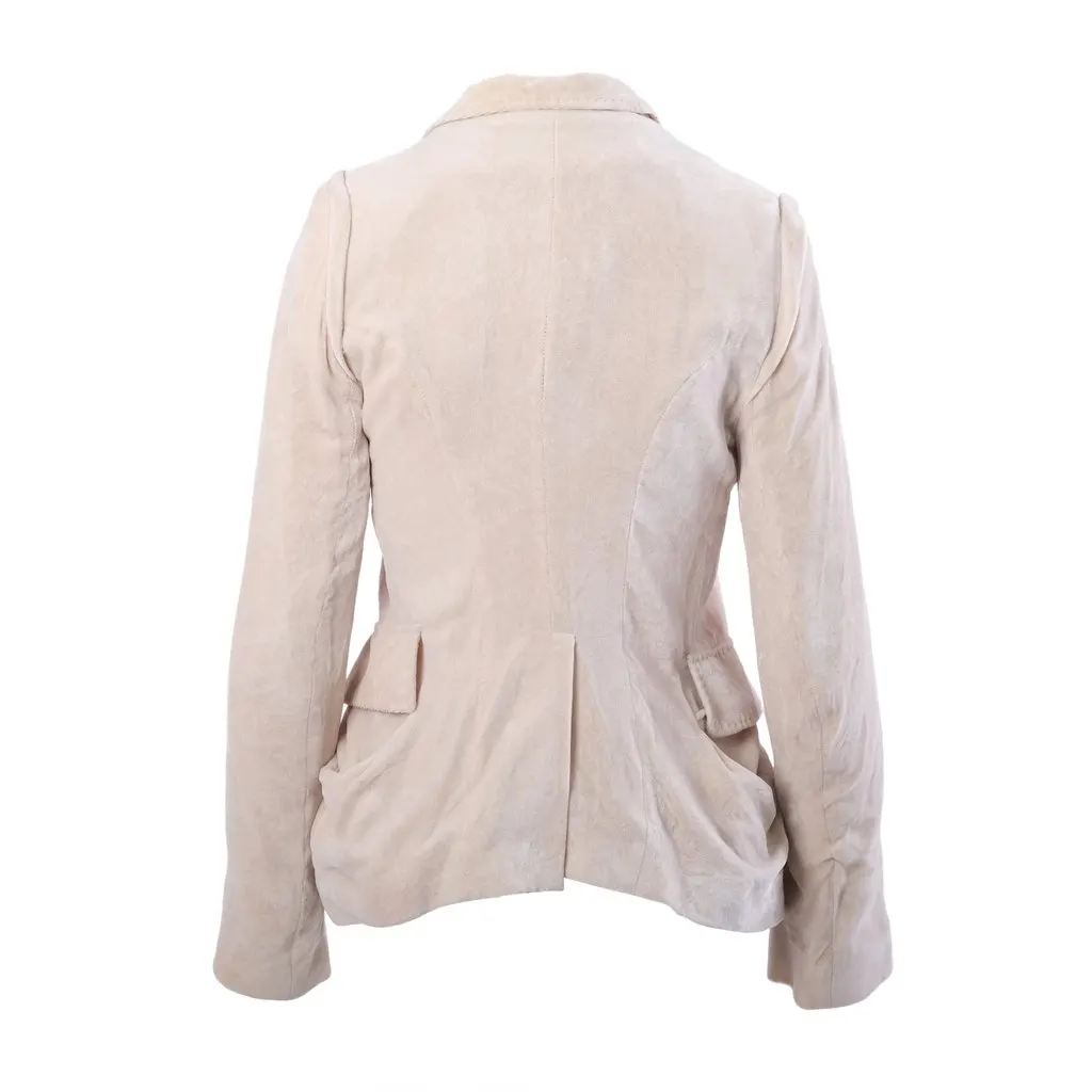 Ann Demeulemeester Ivory Asymmetric Stand Collar Suede-Effect Blazer - '00s White Suede Good - Inside View