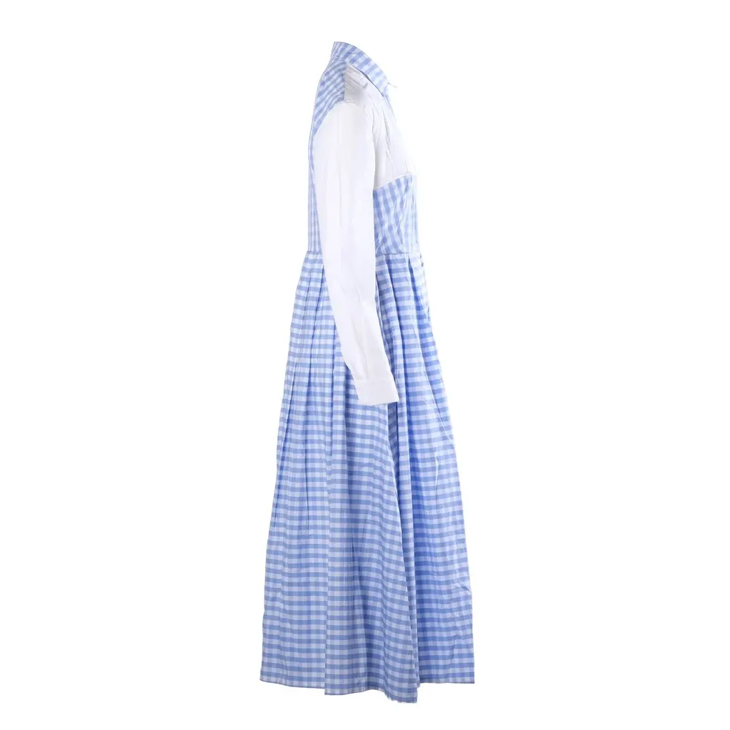 Unsigned Vivetta Blue & White Gingham Cotton Maxi Dress - '10s White Cotton Good - Back View