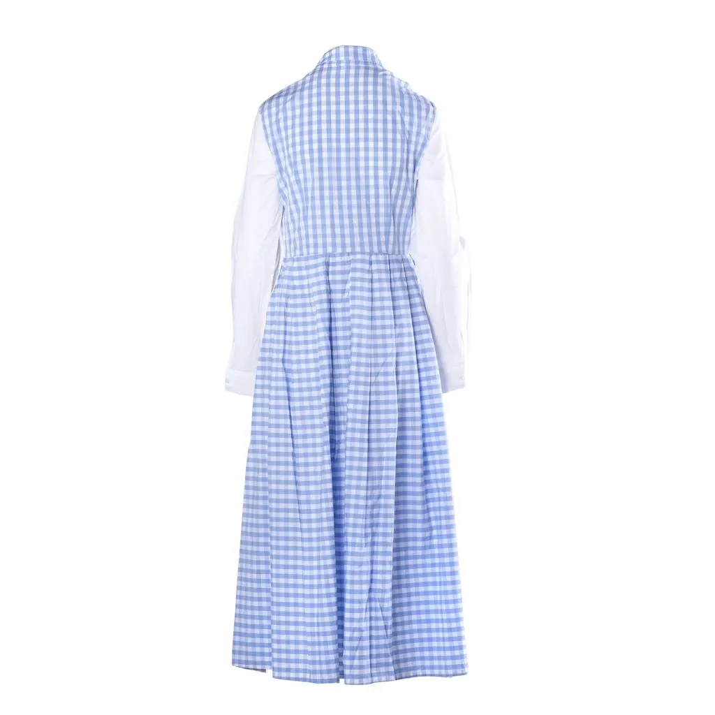 Unsigned Vivetta Blue & White Gingham Cotton Maxi Dress - '10s White Cotton Good - Inside View