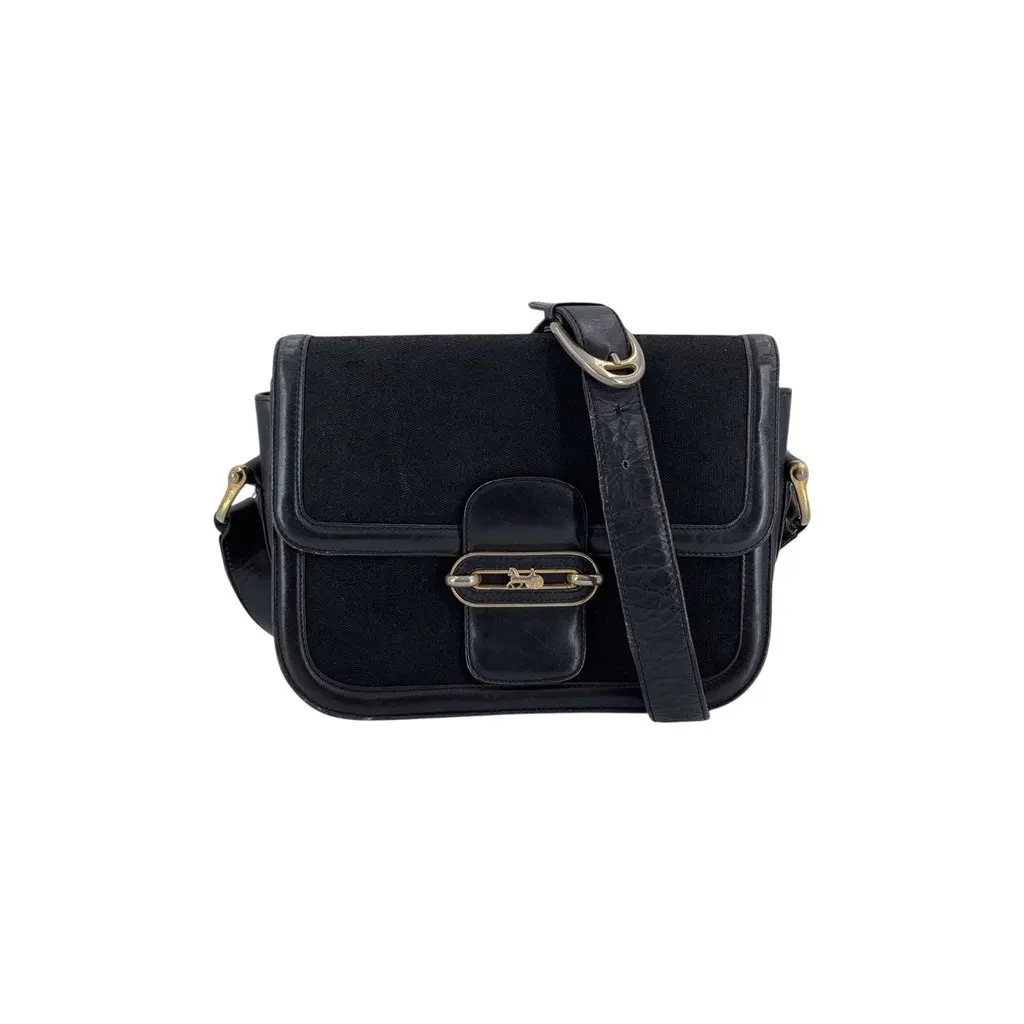 Celine Shoulder Bag Vintage C Carriage Black Canvas Good - Front View