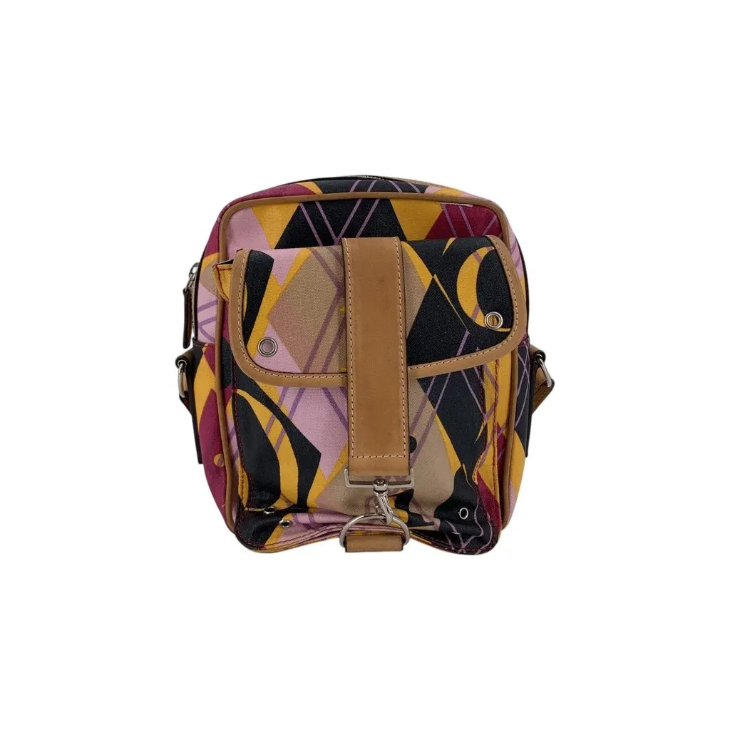 Dior Crossbody Bag Vintage Argyle Graphic Print Black Canvas Good - Front View