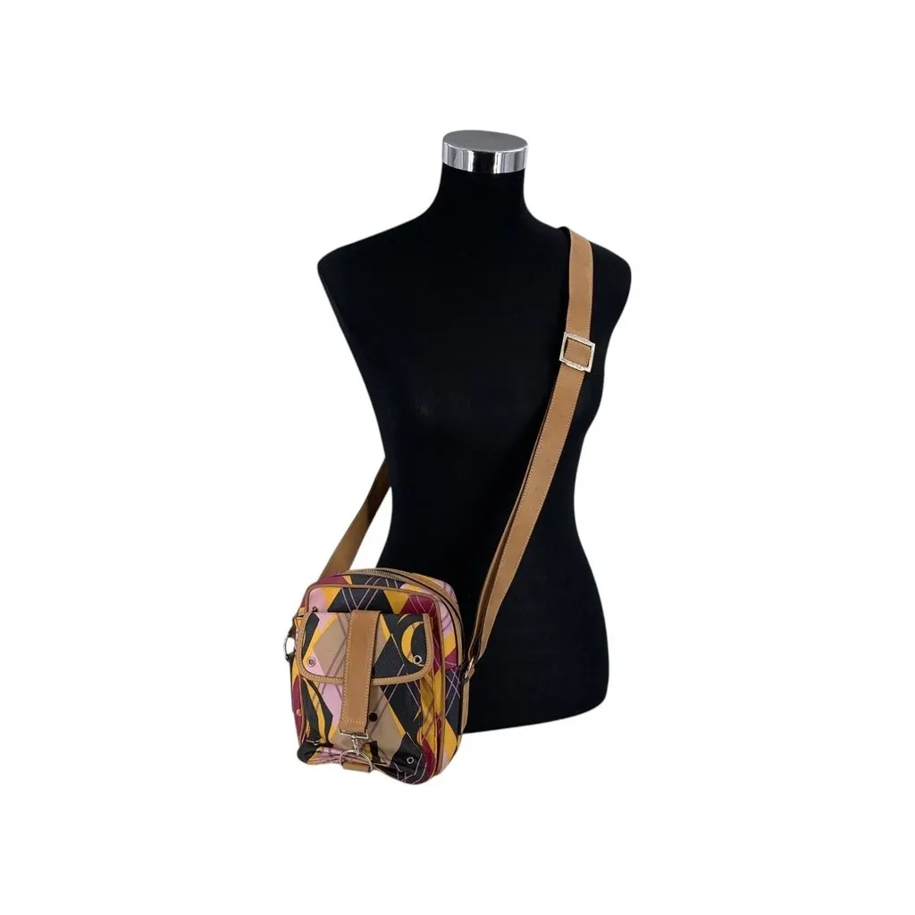 Dior Crossbody Bag Vintage Argyle Graphic Print Black Canvas Good - Back View