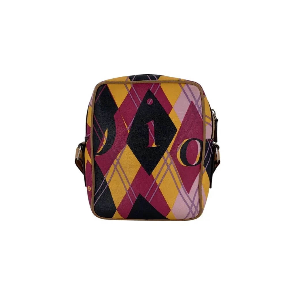 Dior Crossbody Bag Vintage Argyle Graphic Print Black Canvas Good - Inside View