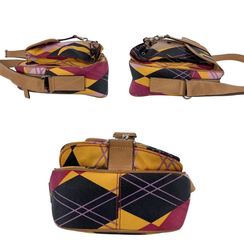 Dior Crossbody Bag Vintage Argyle Graphic Print Black Canvas Good - Model View