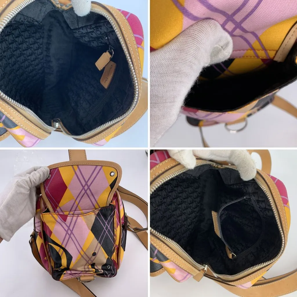 Dior Crossbody Bag Vintage Argyle Graphic Print Black Canvas Good - Box View