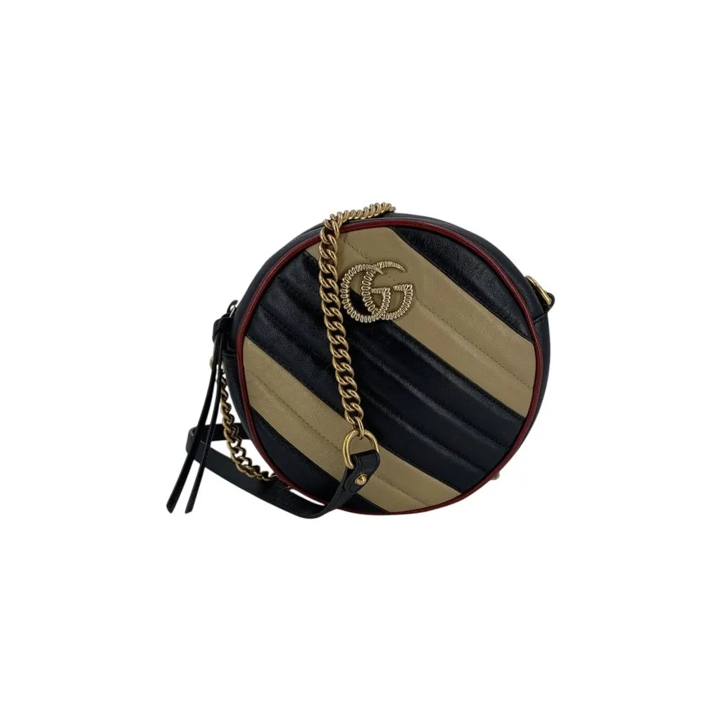 Gucci Crossbody Bag GG Marmont Round Black Leather Good - Front View