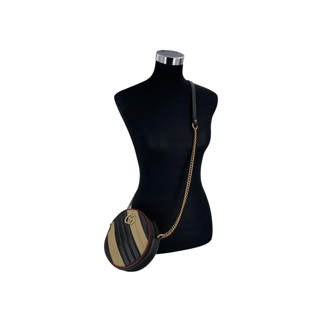 Gucci Crossbody Bag GG Marmont Round Black Leather Good - Back View