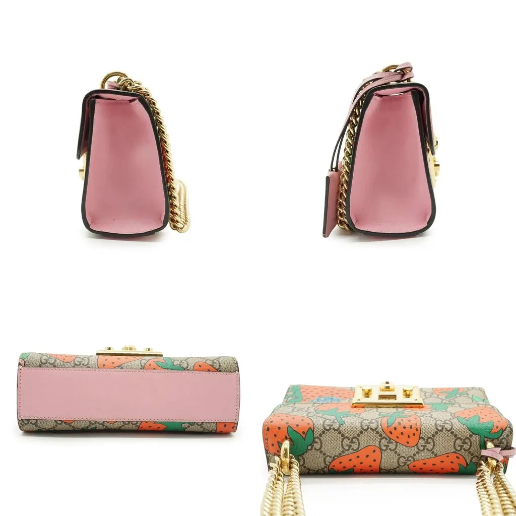 Gucci Shoulder Bag Padlock Pink Canvas Good - Inside View