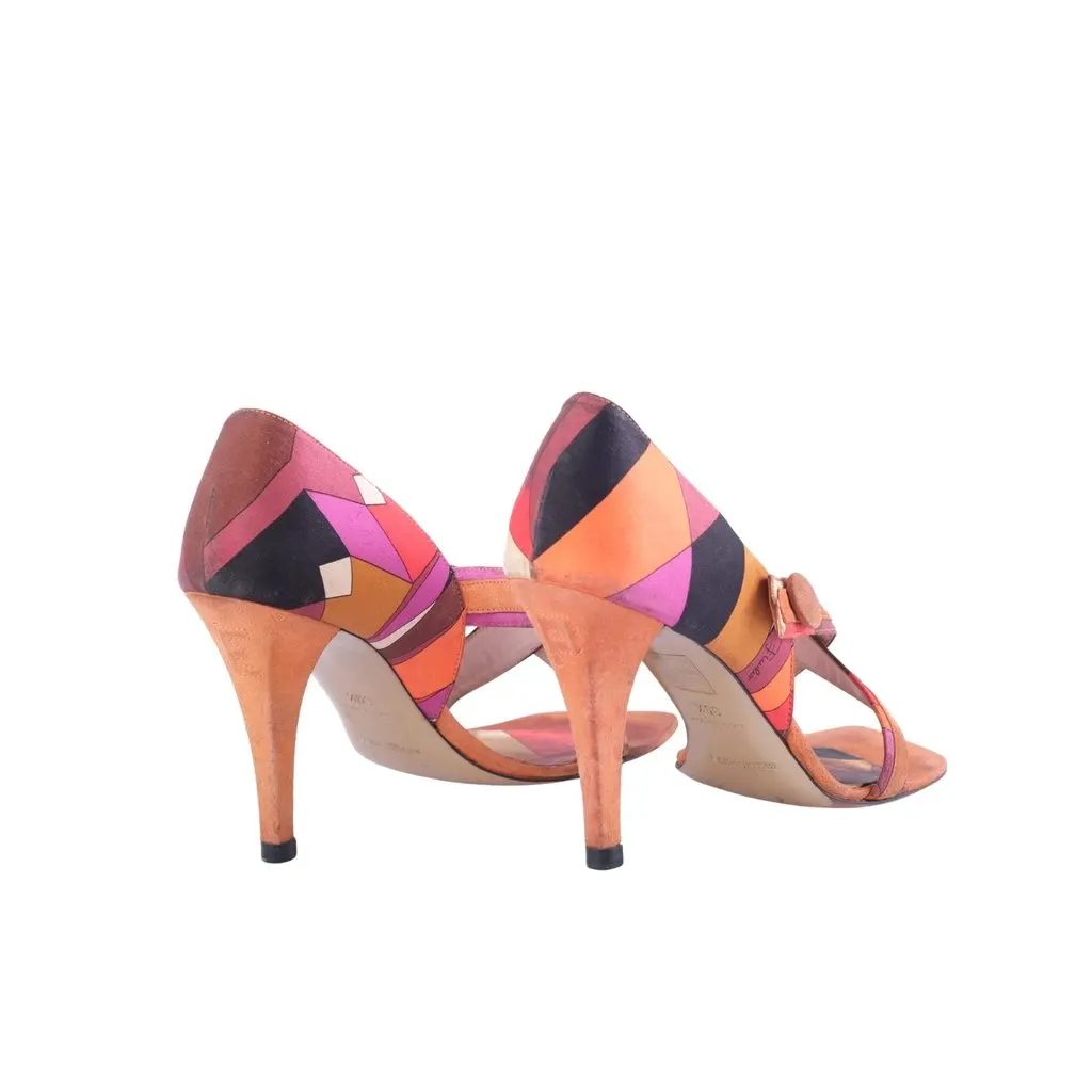 Emilio Pucci Vintage Geometric Print Suede Strappy Sandals - '00s Burgundy Suede Good - Inside View