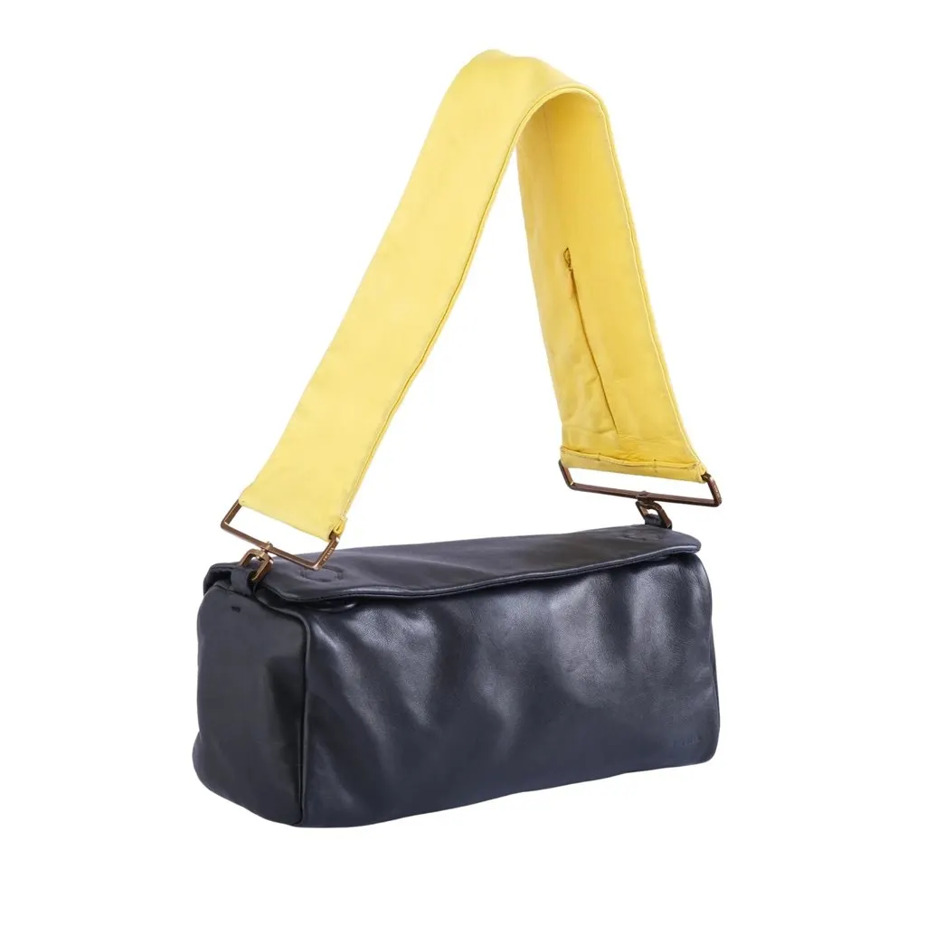 Prada Spring/Summer 2001 Black and Yellow Leather Shoulder Bag - '00s Black Leather Good - Back View