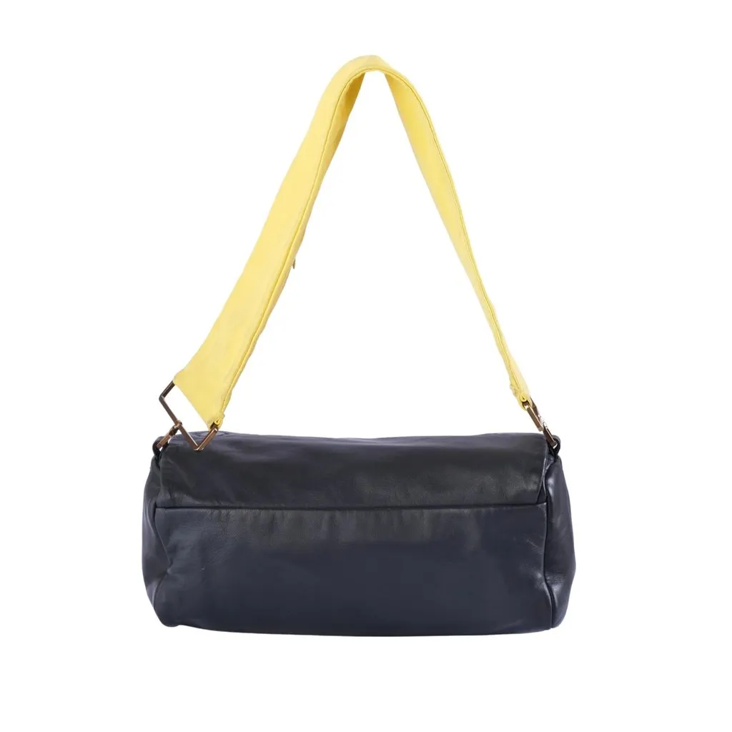 Prada Spring/Summer 2001 Black and Yellow Leather Shoulder Bag - '00s Black Leather Good - Inside View