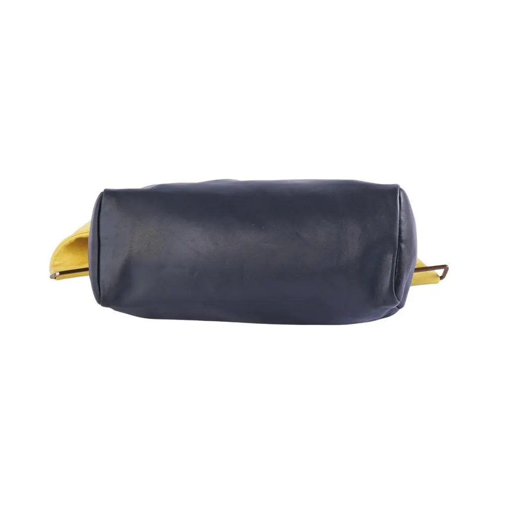 Prada Spring/Summer 2001 Black and Yellow Leather Shoulder Bag - '00s Black Leather Good - Model View
