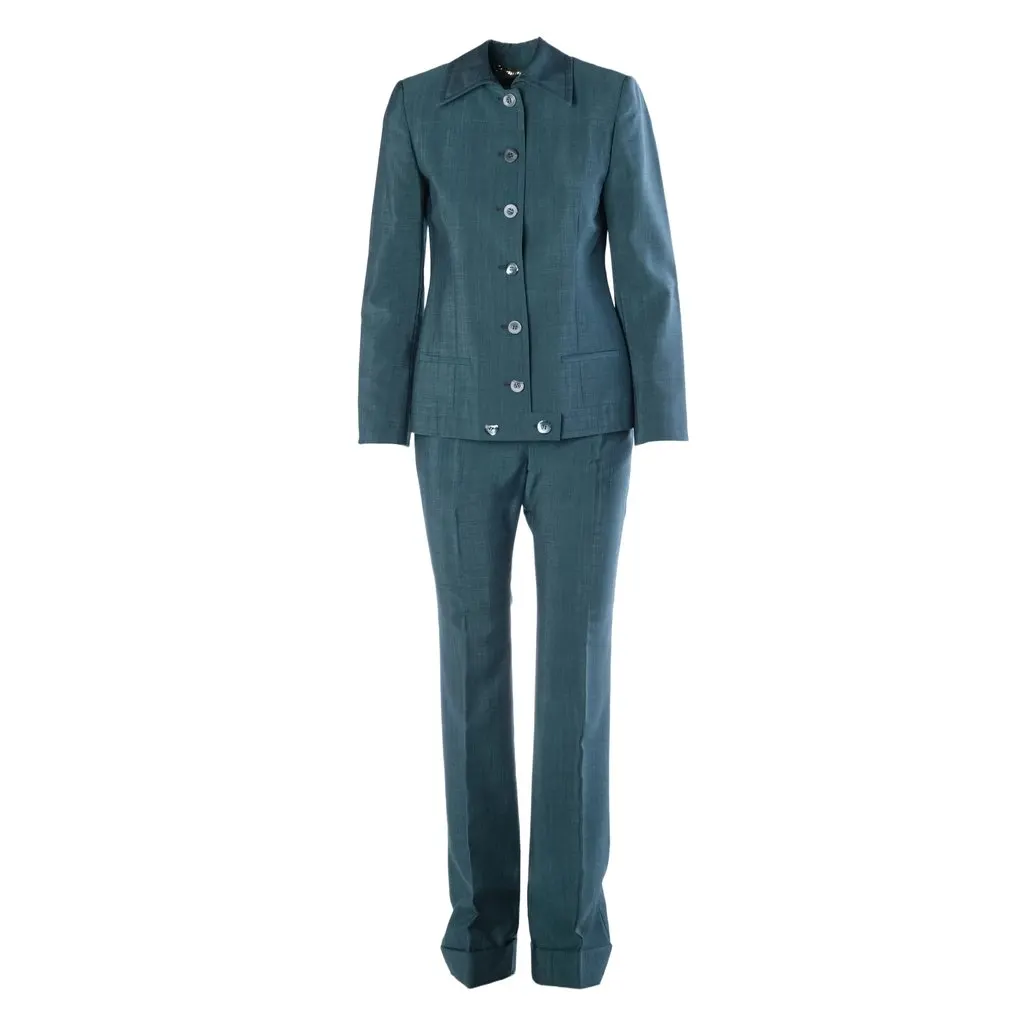 Gucci Vintage Teal Mohair & Wool Pantsuit - ’90s Red Wool Good - Front View