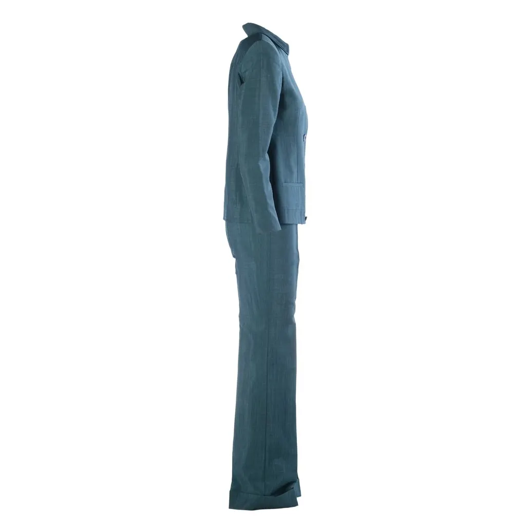 Gucci Vintage Teal Mohair & Wool Pantsuit - ’90s Red Wool Good - Back View