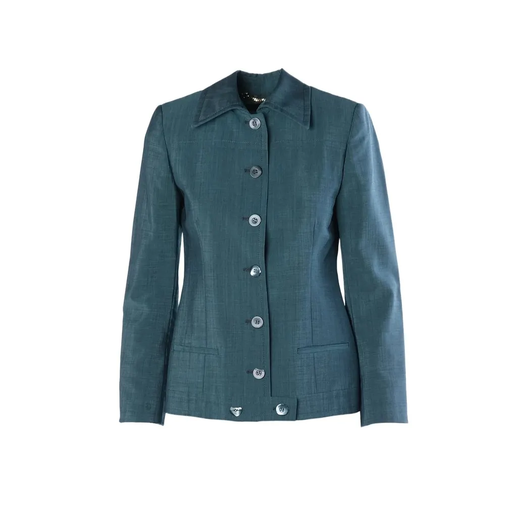 Gucci Vintage Teal Mohair & Wool Pantsuit - ’90s Red Wool Good - Model View