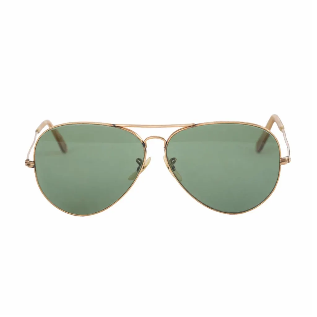 Ray-Ban Vintage B&L Gold-Tone Aviator Sunglasses with Green Lenses -'80s