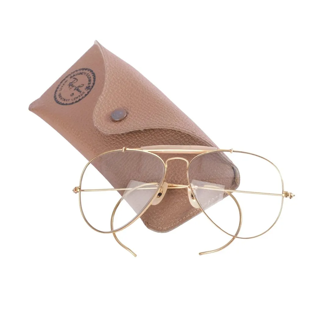 Ray-Ban Vintage Outdoorsman Gold-Tone Aviator Sunglasses - '90s Gold Good - Box View
