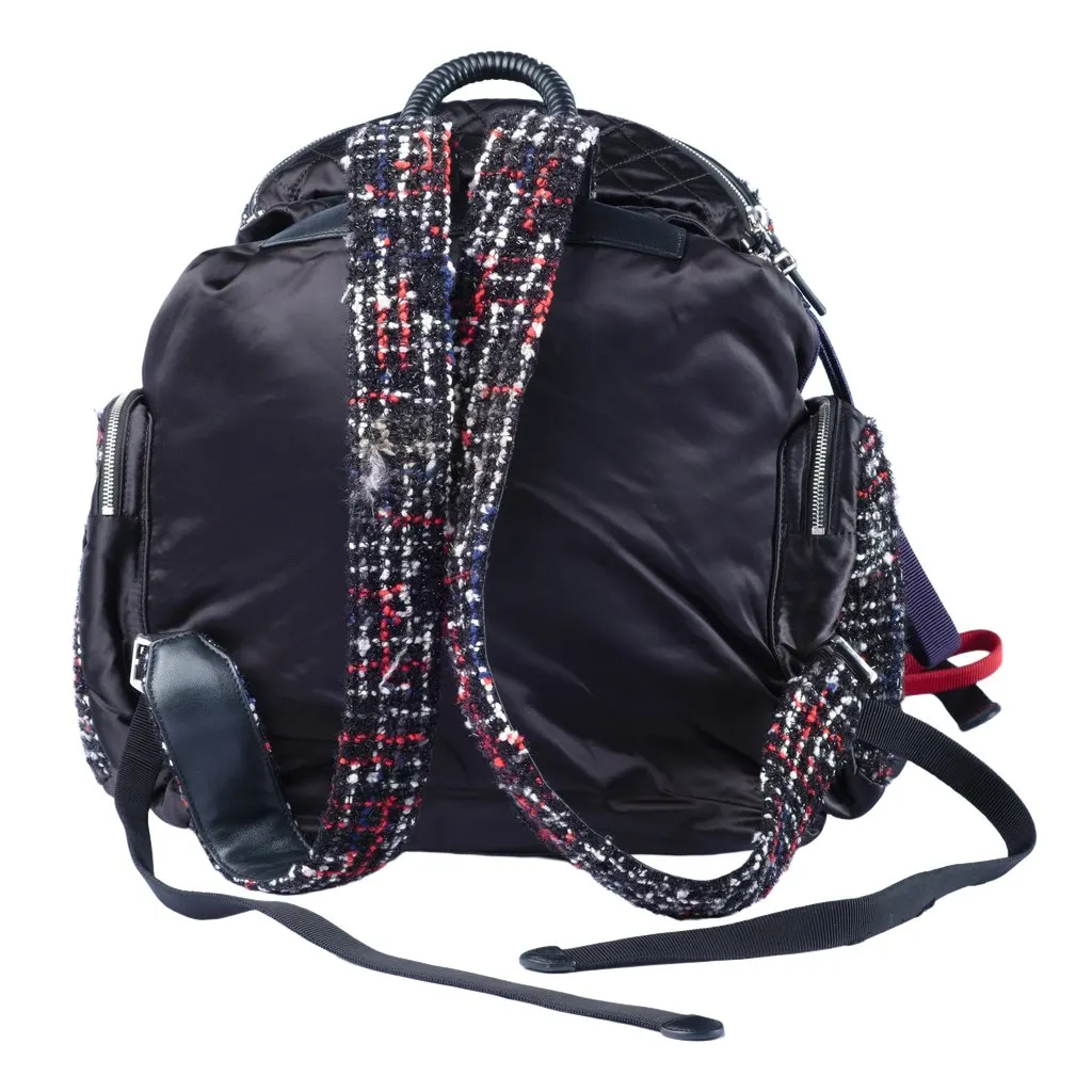 Chanel Fall 2017 Ready-to-Wear Astronaut Essentials Tweed & Nylon Backpack - '10s Black Tweed Good - Model View