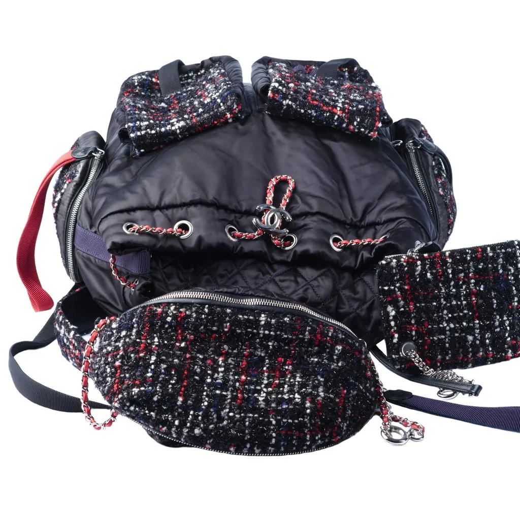 Chanel Fall 2017 Ready-to-Wear Astronaut Essentials Tweed & Nylon Backpack - '10s Black Tweed Good - Box View