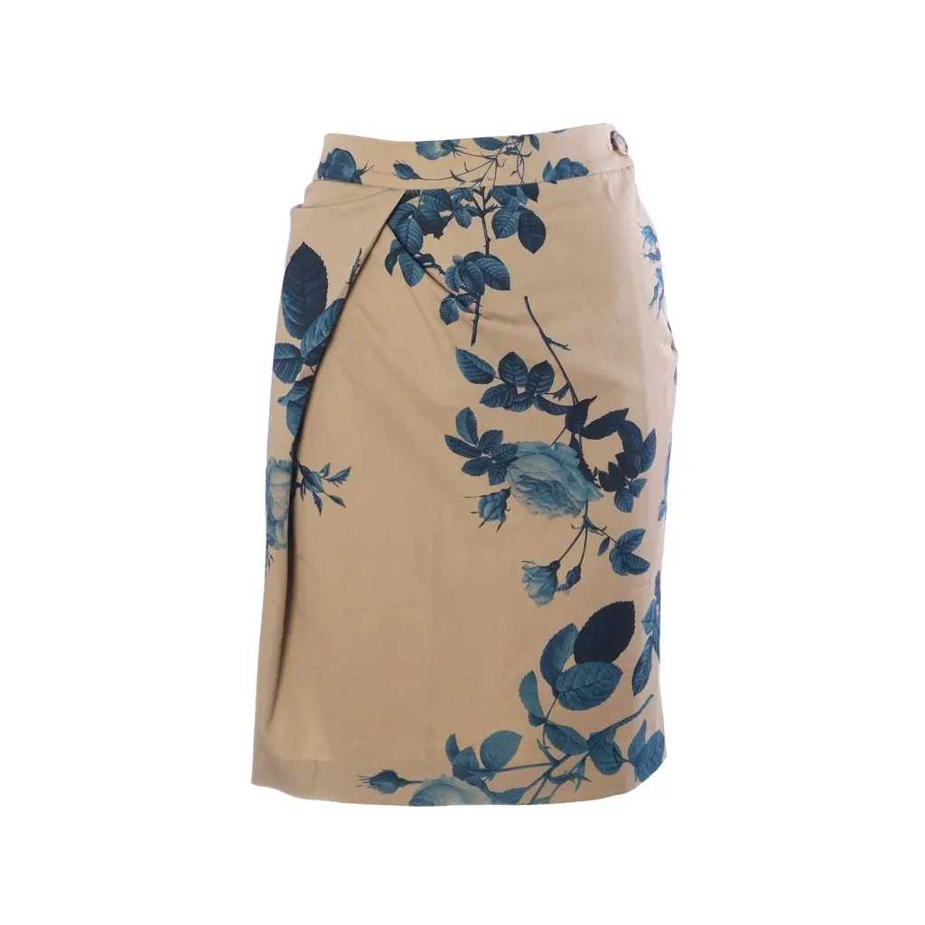 Vivienne Westwood Anglomania Beige & Blue Rose Print Cotton Pencil Skirt - '00s