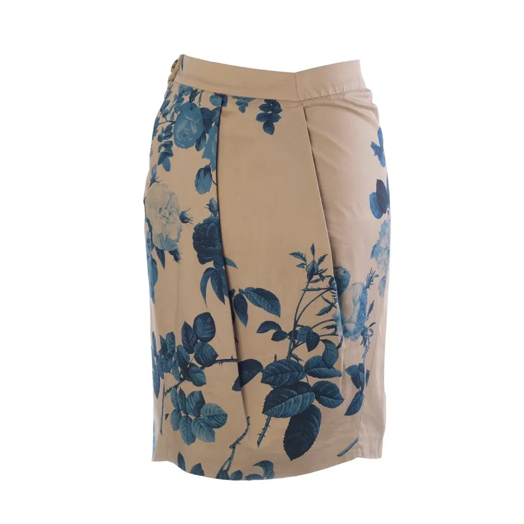 Vivienne Westwood Anglomania Beige & Blue Rose Print Cotton Pencil Skirt - '00s Beige Cotton Good - Back View