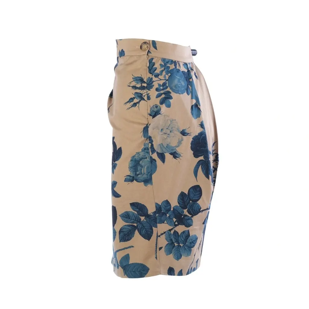 Vivienne Westwood Anglomania Beige & Blue Rose Print Cotton Pencil Skirt - '00s Beige Cotton Good - Inside View