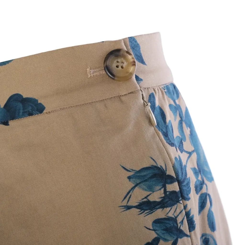 Vivienne Westwood Anglomania Beige & Blue Rose Print Cotton Pencil Skirt - '00s Beige Cotton Good - Model View