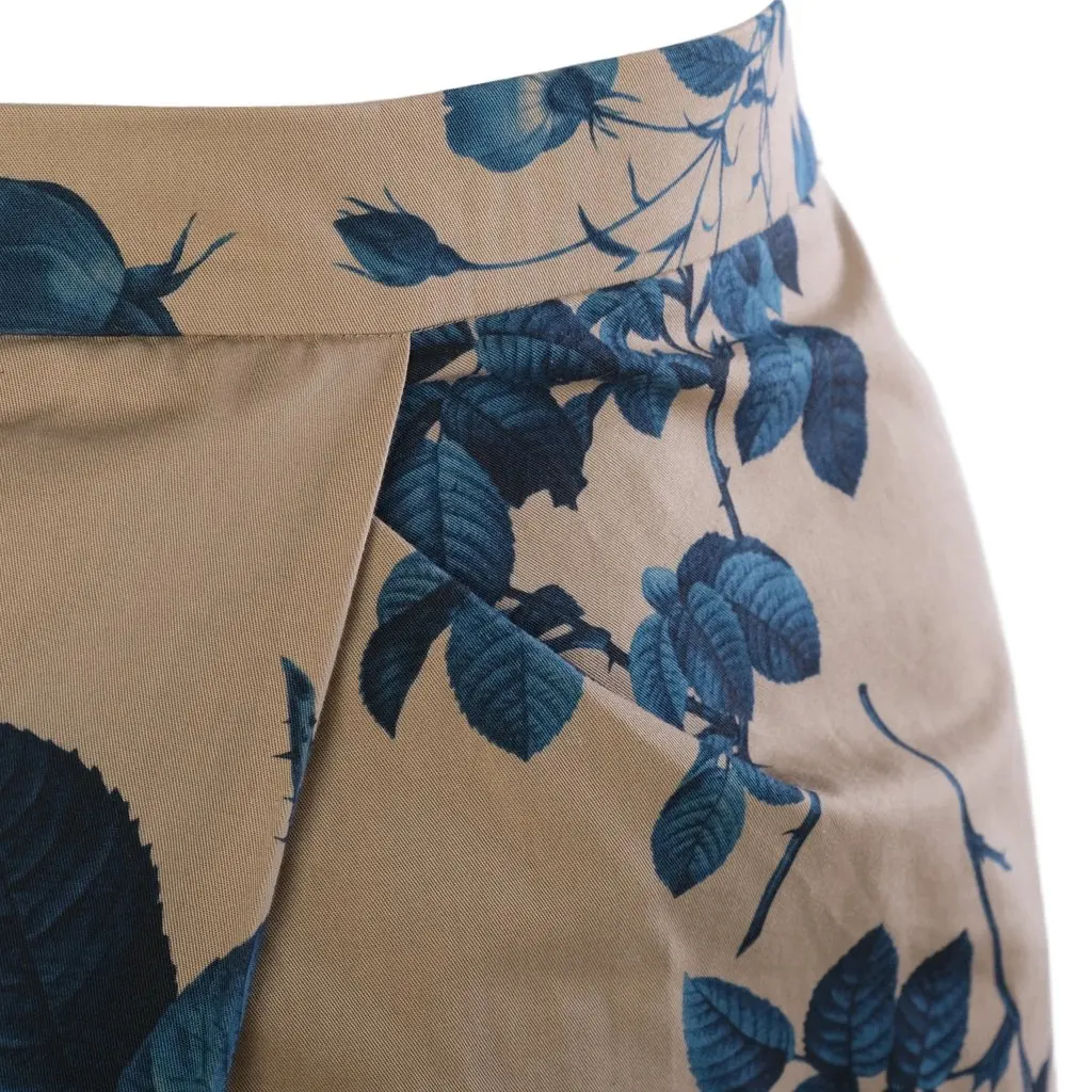 Vivienne Westwood Anglomania Beige & Blue Rose Print Cotton Pencil Skirt - '00s Beige Cotton Good - Box View