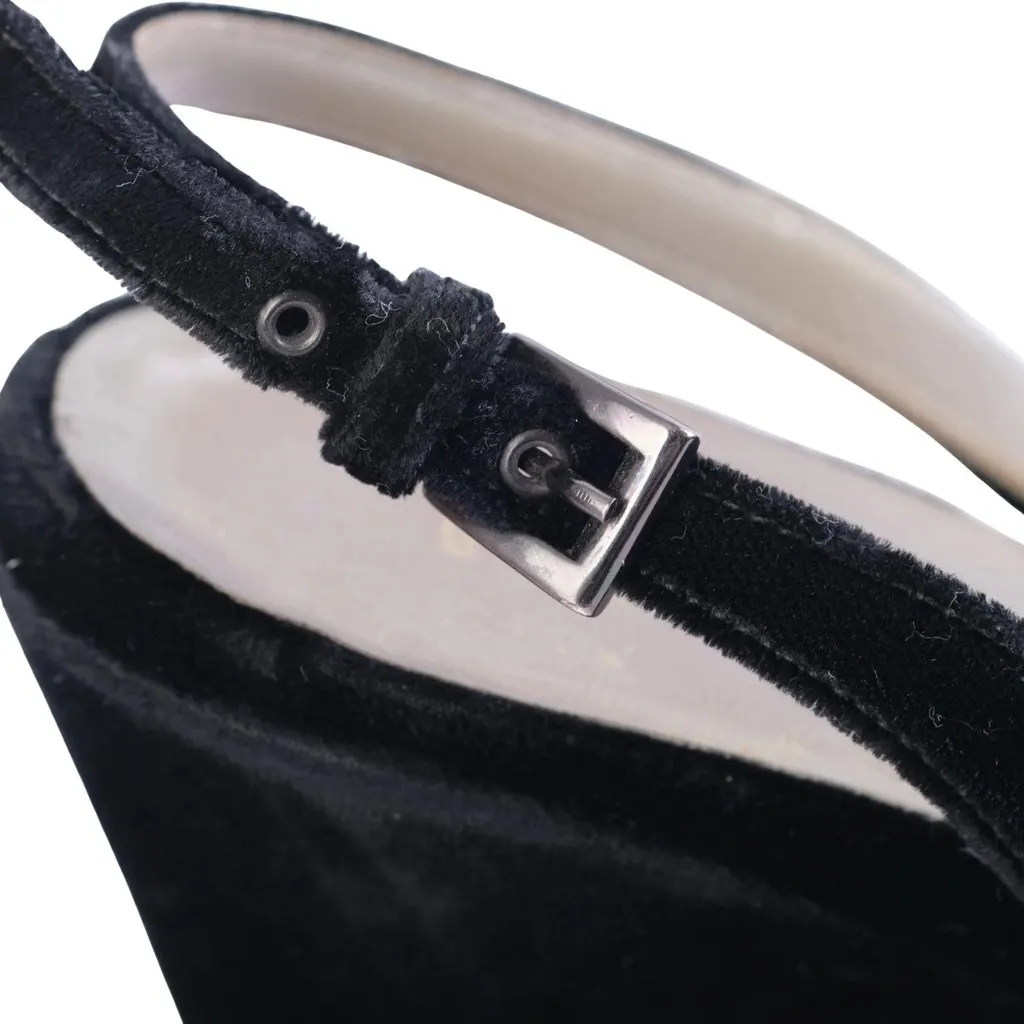 Prada Vintage Black Velvet Wedge Slingback Sandals - '90s Black Velvet Good - Box View