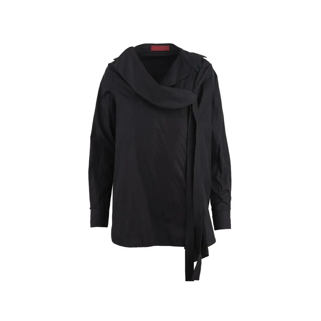 Unsigned Asymmetrical Shirt - '10s Black Cotton Good - Front View